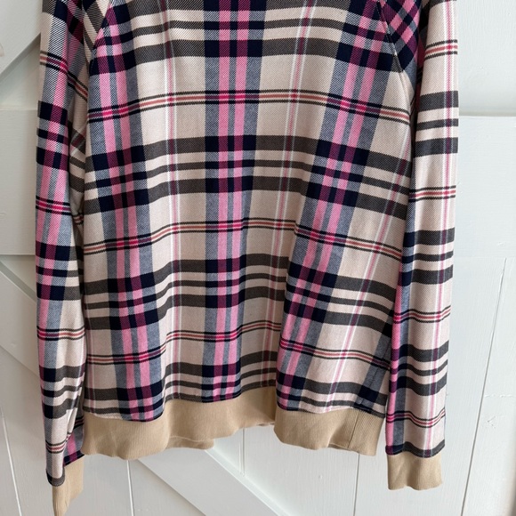 Crown & Ivy Women’s Cream/Pink/Navy Plaid Long Sleeve Scoop Neck Sweatshirt L - Picture 3 of 10